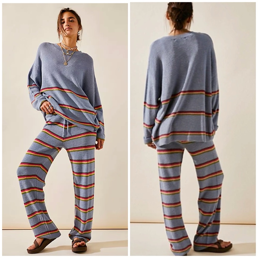 Free People Beach Mariner Striped Sweater Set SOLD OUT Blue Color *read SIZING